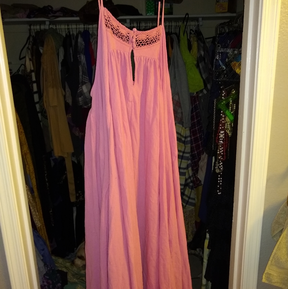 Free people pink maxi dress with tie back